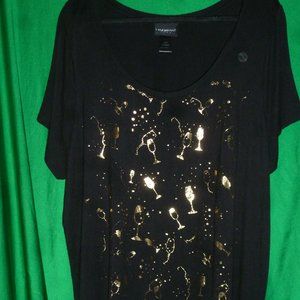 Lane Bryant Black w/golden Champagne Glasses Toast Cheers Knit Shirt Top Tee
